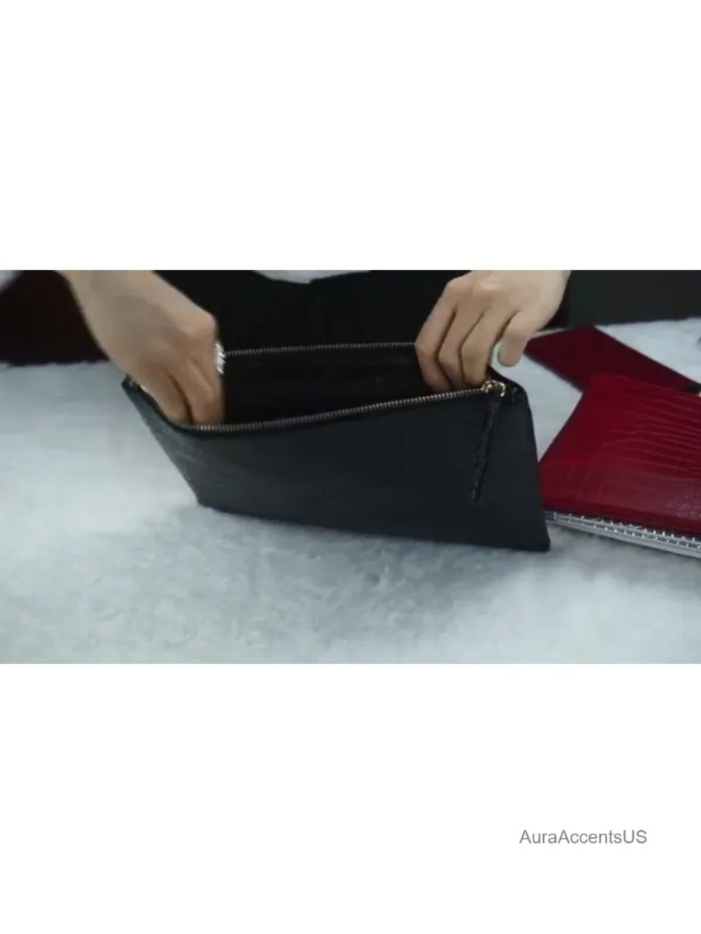 PU Leather Envelope Clutch Bag with Zipper Pocket, Oversize Evening Handbag